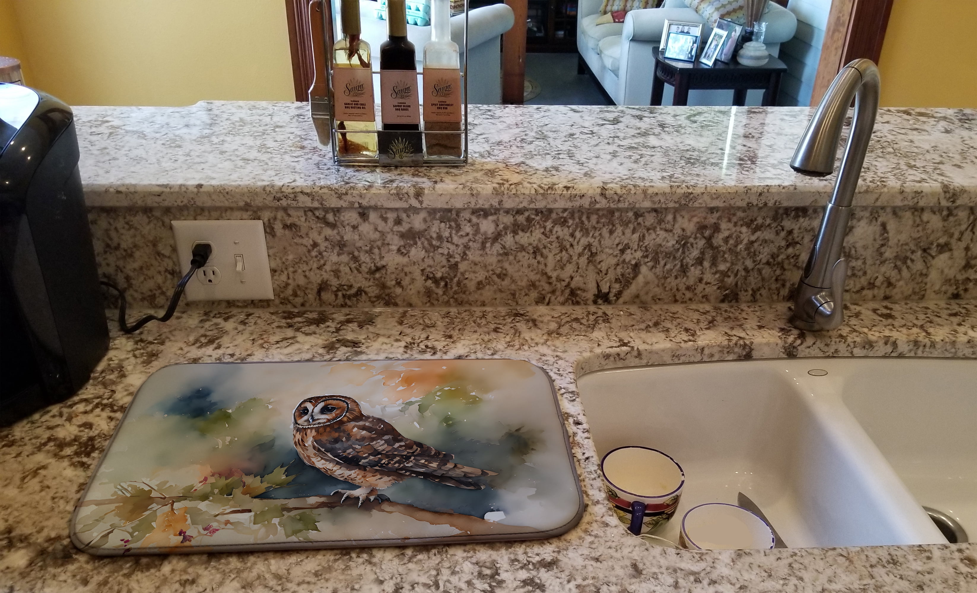 Carolines Treasures DAC3280DDM 21 x 14 in. Tawny Owl Dish Drying Mat