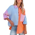 thumbnail image 2 of DondPO Long Sleeve Shirts Dress Shirts for Women Womens Colorblock Long Sleeve Button Down Casual Shirt Womens Tops Flannel Shirt Blue L, 2 of 7