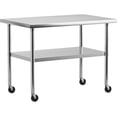 thumbnail image 1 of Garvee Table de Travail en Acier Inoxydable avec Roulettes Pivotantes, 30 x 24 x 34 Pouces, 2 Niveaux, Argent, 1 of 7
