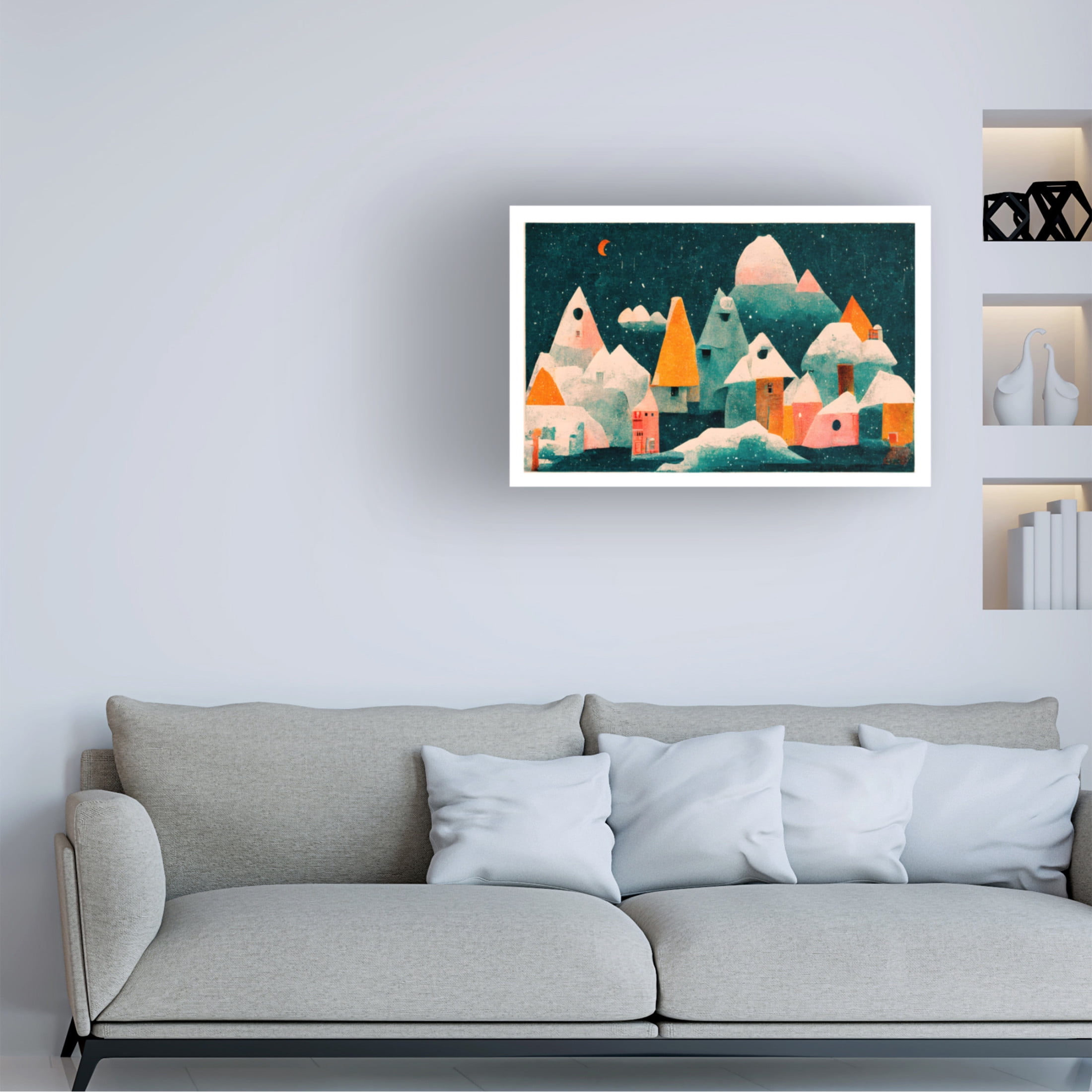 Canvas Wall Art - Treechild 'Little Village With Moon' Wall Art for Living Room, Bedroom, or Office D?cor by Trademark Fine Art - 19 x 12 Inches