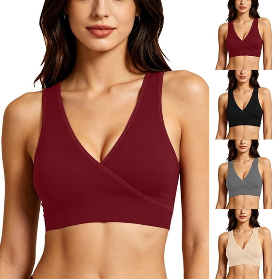 Bxsruta Wirefree Wrap Front Nursing Bra Bralette for Maternity, Soft Cotton Comfort Seamless Sleep Bra for Breastfeeding