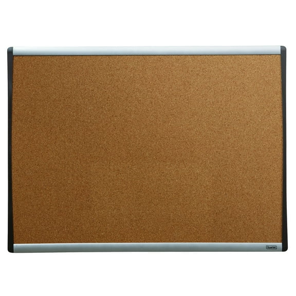 Quartet Cork Bulletin Board, 17" x 23", Black and Silver Frame