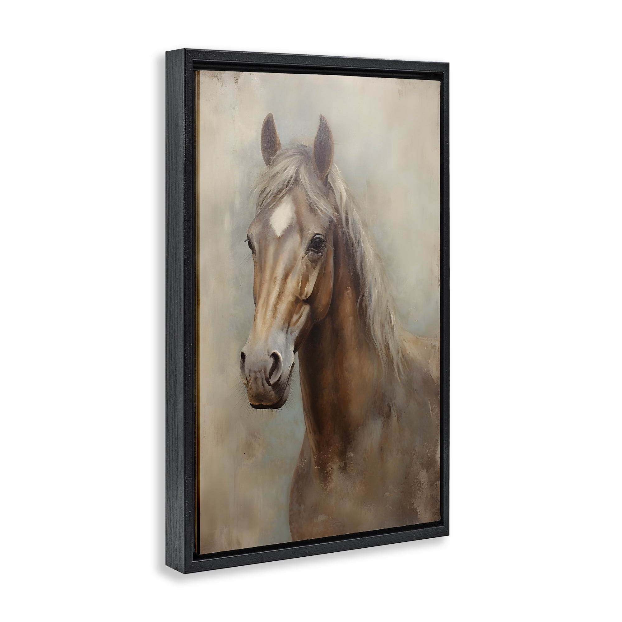 Stupell Industries Brown Horse Visage Animals & Insects Painting Black Floater Framed Canvas Art Print Wall Art, 21 x 31