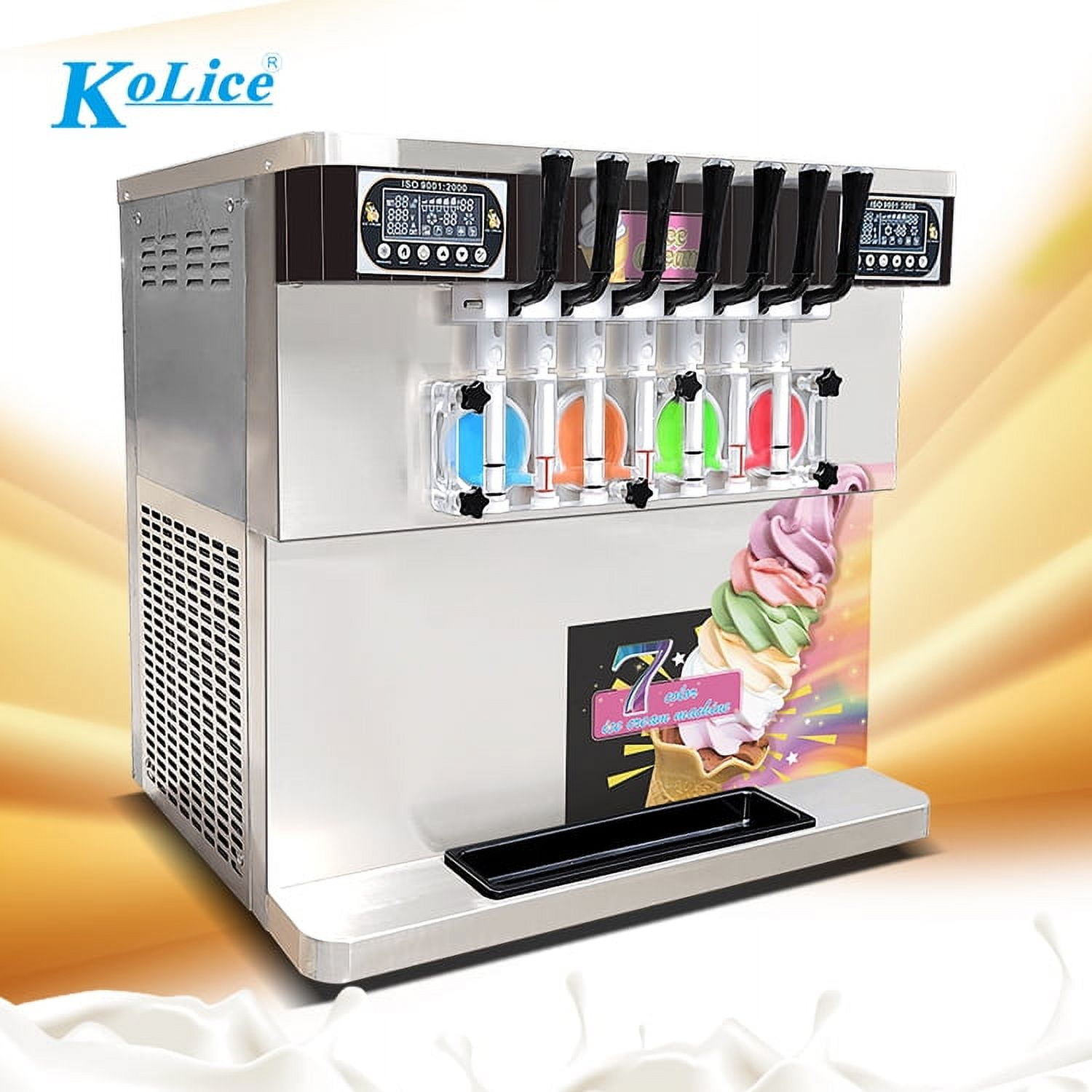 Kolice ETL Commercial Countertop 7 Flavors Soft Serve Ice Cream Machine-Transperant Dispenser, Upper Tanks Refrigerated