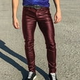 thumbnail image 3 of IYTR Casual Leather Pants Button Zipper Comfort Waist Pants Men's Punk Retro Gothic Casual Pants Multi-Pockets Straight-leg Pants Fashion Solid Color Wine S, 3 of 5