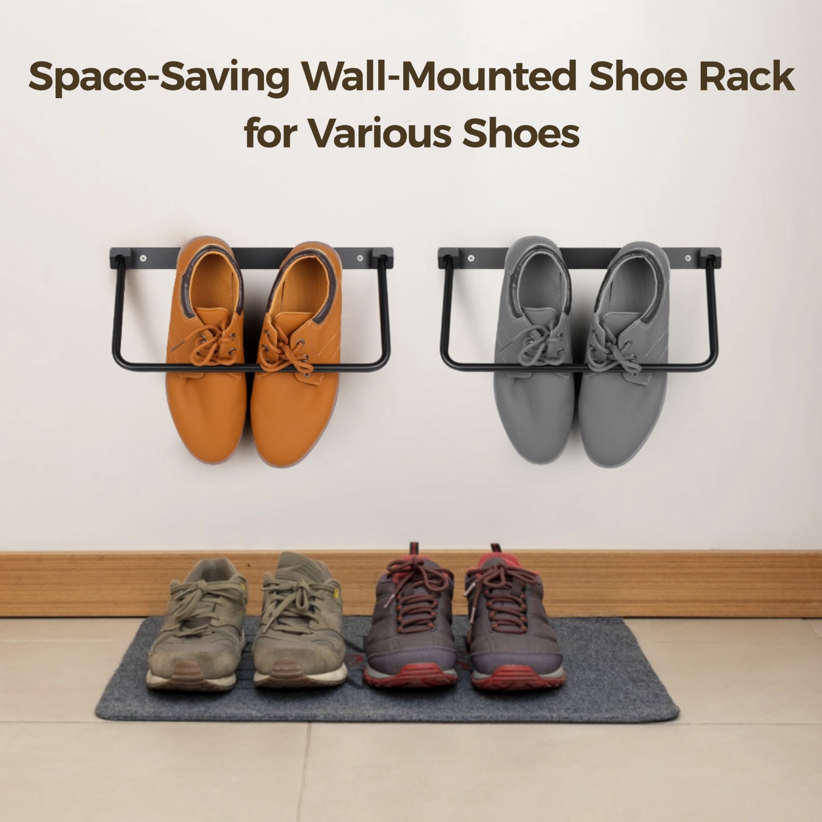4 Pack Foldable Wall-Mounted Shoe Rack – Aluminum Space-Saving Organizer with Expansion Screws, Ideal for Entryway, Closet & RV