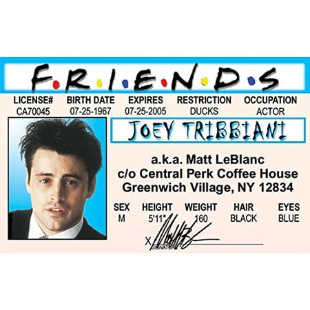 Signs 4 Fun Parody ID | Friends - Joey Driver’s License | Fake ID Novelty Card | Collectible Trading Card Driver’s License | Novelty Gift for Holidays | Made in The USA