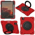 thumbnail image 3 of ELEHOLD Military Grade Shockproof Case For iPad Pro 11 2024, Heavy Duty Protection Ring Stand Cover, Adjustable Angel, Detachable Shoulder Strap, Pencil Holder, Red+Black, 3 of 9