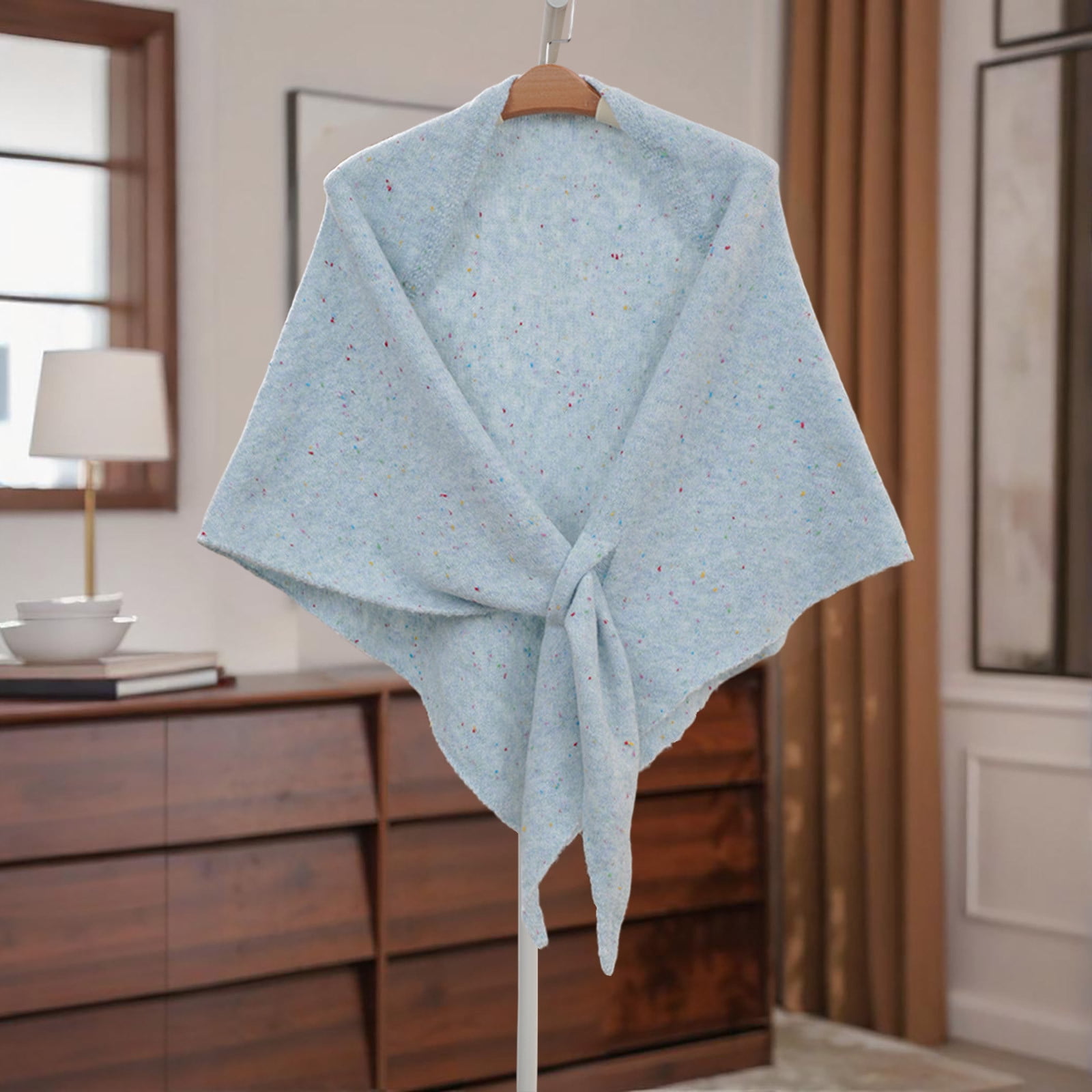 PBFRDSJ Knit Triangle Shawl Speckled Dots Pattern Front Tie Design Soft ...