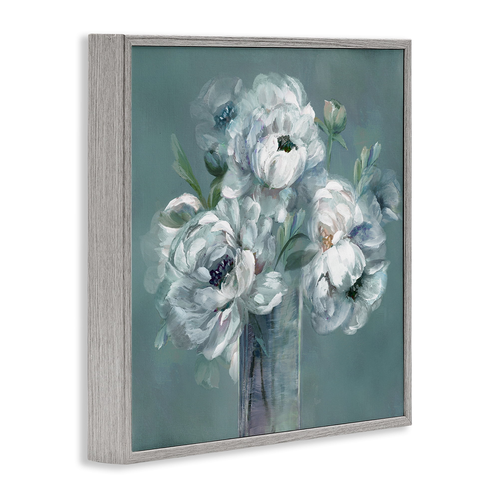Stupell Industries White Peony Impression in Vase Gray Framed Giclee Art, design by Nan