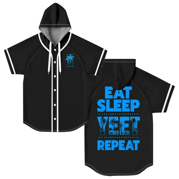 Jey Uso Eat Sleep Yeet Hooded Baseball Jersey Short Sleeve Button-up Shirts Women Men Streetwear Tee