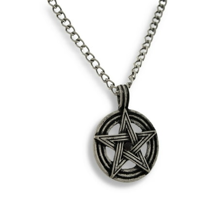 Pewter Finished Pentacle Necklace W/ Black Rhinestone 20 Inch