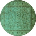 thumbnail image 1 of Ahgly Company Machine Washable Indoor Round Oriental Turquoise Blue Traditional Area Rugs, 3' Round, 1 of 4