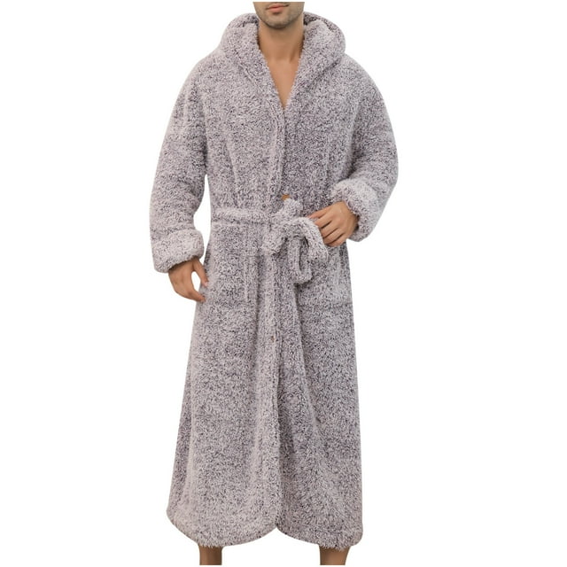 LSLJS Winter Thick Button Plus Size Loose Hooded Couple Nightgown Bathrobe, Robes Gifts for Women