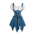 thumbnail image 2 of Women's Pirate Wench Costume Short Puff Sleeve Lace Up Corset Asymmetrical Handkerchief Hem Dress Gothic Fairy Cosplay Outfit for Halloween Theme Party, 2 of 6