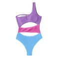 thumbnail image 4 of REORIAFEE High Waisted Bathing Suits for Women Retro Beachwear Color Block One Piece Bikini No Underwire Purple L, 4 of 5