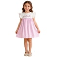 thumbnail image 2 of Huowey Girls Baby Classic Dresses Easter Bunny Plaid Floral Embroidery Checkered Summer A-Line Dress Peter Pan Collar Short Puff Sleeves Comfortable Casual Dress Outfit Dailywear,Pink,3-4 Years, 2 of 4