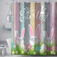 thumbnail image 2 of Happy Easter Shower Curtain for Bathroom, Easter Bunny Eggs Colorful Wood Board Background Spring Holiday Bath Curtain, Waterproof Polyester Fabric Bathroom Accessory Sets with Hooks, 72 x 72, 2 of 3