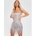 thumbnail image 3 of Vestido de lentejuelas BELLA BARNETT Fringe Silver Cocktail para mujer, 3 of 5