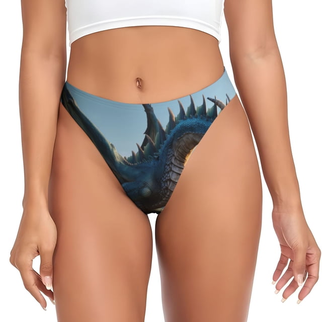 Balery Wild Blue Cool Dragon Tangas de Algodón para Mujer con Estampado – Ropa Interior Sexy, Transpirable, G-string-Small