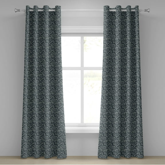 Ambesonne Teal Grommet Curtain, Lace Style Flower Design, 50" x 72", Teal Beige