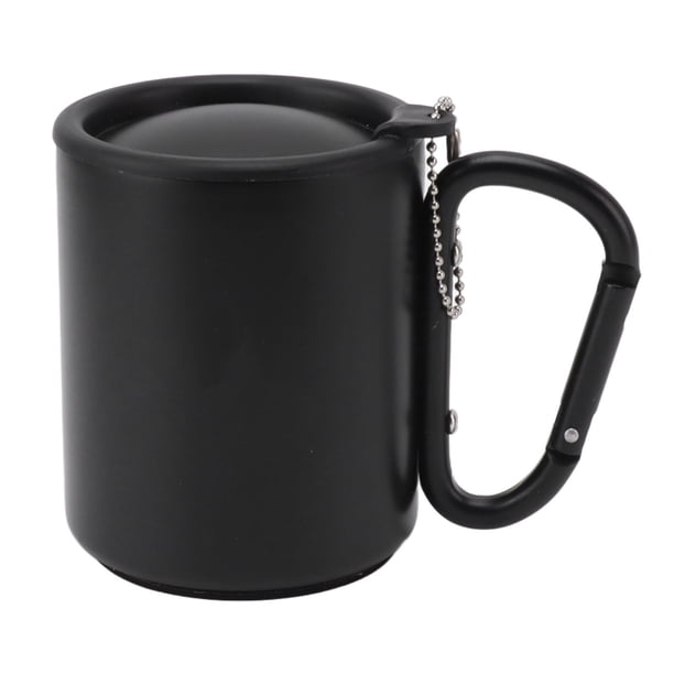 Taza de agua de acero inoxidable de doble capa, antideslizante, práctica taza de café aislada para acampar, color negro, 300 ml