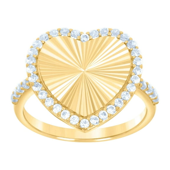 10k Yellow Gold Womens Cubic Zirconia Love Heart Ring 15.2x15.2mm Wide Statement Ring for Women