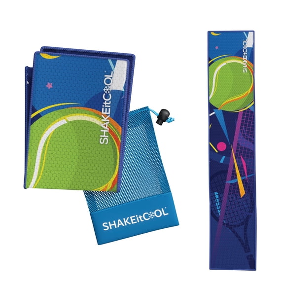 SHAKEitCOOL Original Cooling Towel – Be Cool in Style - Heat Relief, Soft, Lightweight, Sun Protection, Easy Clean - Perfect for Biking, Running, Yoga, Gym, Gardening - Match Point