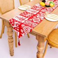 thumbnail image 4 of Manteles de Navidad, caminos de mesa de Navidad, mantel de cama de Navidad, camino de mesa largo de algodón de 35x180 cm con pompones para vacaciones, fiestas, banquetes, Acción de Gracias (rojo) JAMW Sencillez, 4 of 5