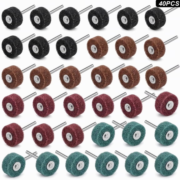 40 Pack 1 inch Abrasive Wheel Buffing Polishing Wheel Set for Rotary Tool - with 1/8" Shank (25mm)