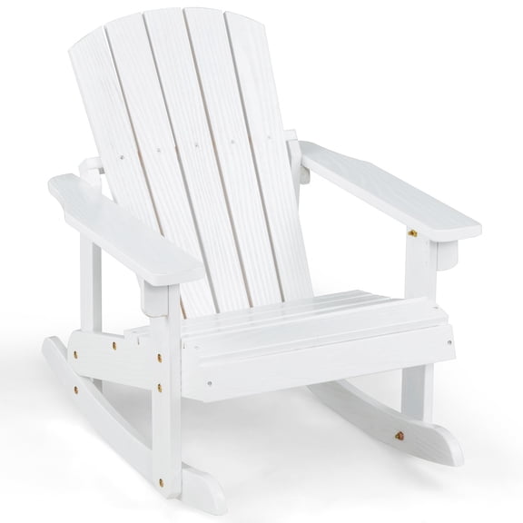 Adirondack Rocking Chair Outdoor Solid Wood Slatted seat Backrest White