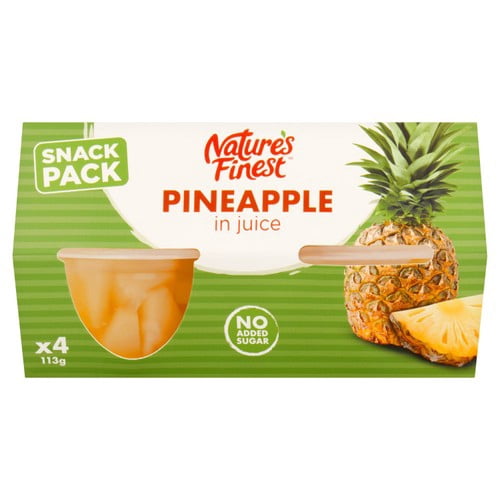 Nature's Finest Fruit Pots Pineapple in Juice 4 x 113g, British Import (Pack of 3)