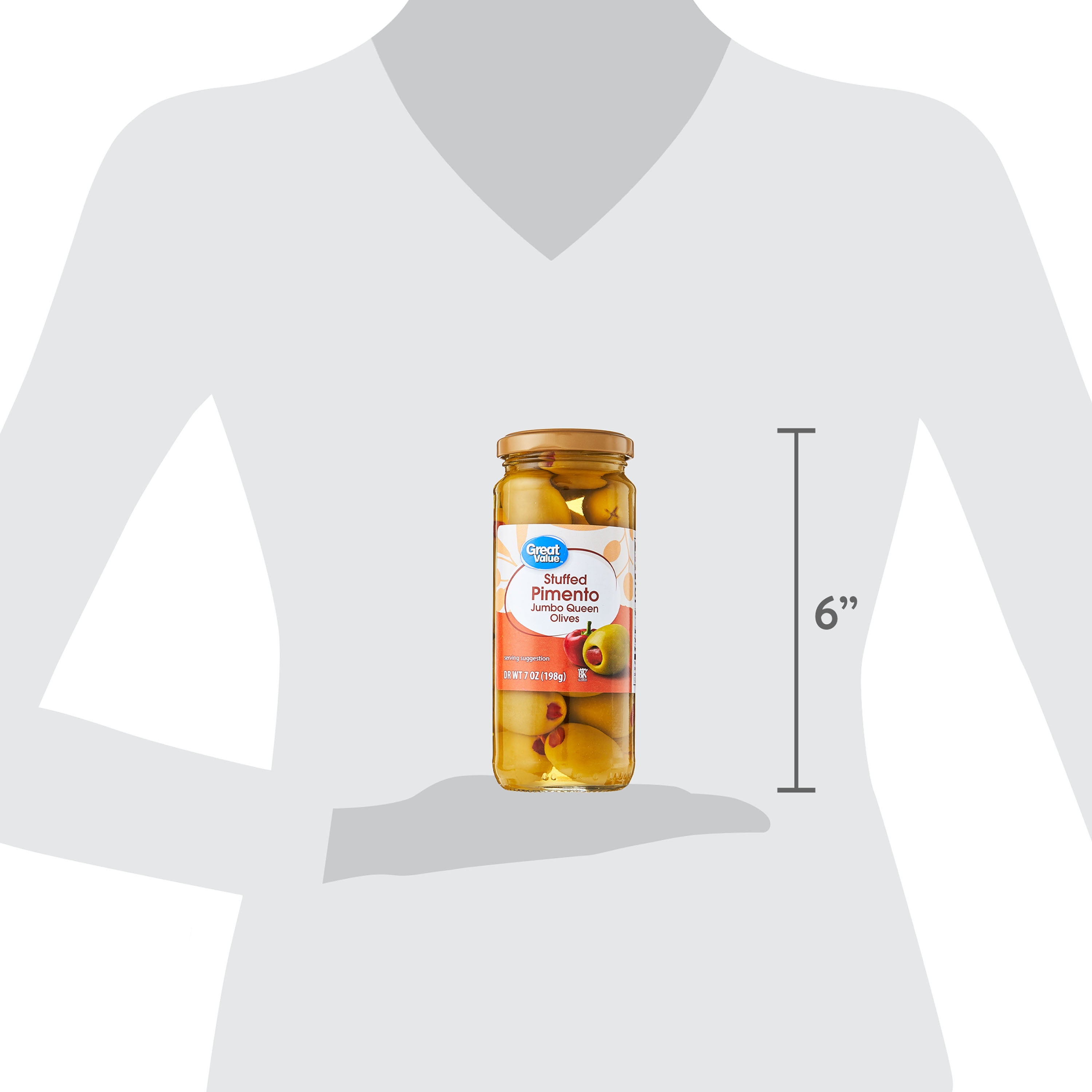 Great Value Stuffed Pimento Jumbo Queen Olives, 7 oz Jar