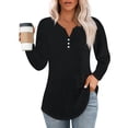 thumbnail image 2 of Work Blouses for Women Women's T Shirt Tee Button Soild Color Long Sleeve Daily Weekend Fashion Basic V-Neck Top, 2 of 5