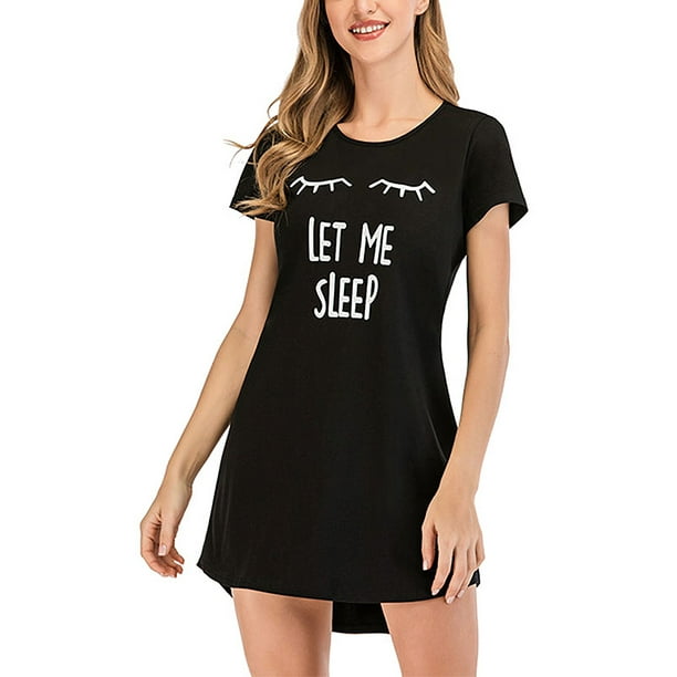 Nightgown Pajamas Nightgowns For Women Short Sleeves Sleepwear Large Size  Print Loose Cotton Sleep Dress