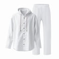 thumbnail image 2 of Kakii Men's Beachside Hoodie Set, Linen Blend Hooded Jacket & Drawstring Pants, Button-Front Coastal Vacation Outfit, 2 of 9