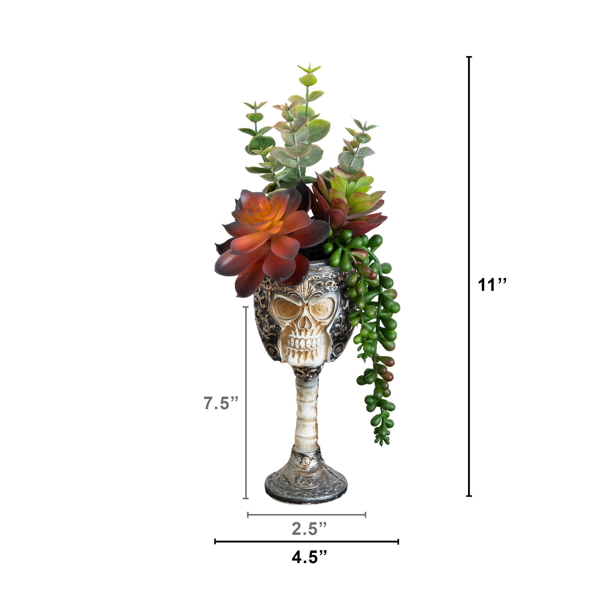 11in. Artificial Halloween Succulent Garden in Skull Chalice Planter