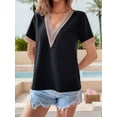 thumbnail image 3 of Womens Short Sleeve Summer Tops Lace Trim V Neck Blouses for Women Dressy Casual Shirts, 3 of 5