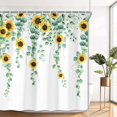 thumbnail image 3 of Green Eucalyptus Leaves Shower Curtain Farmhouse Yellow Sunflower Bathroom Decorative Curtain, White Fabric Shower Curtain Set Watercolor Botanical Floral Pattern, Nature Plants Bath Curtain 72X72IN, 3 of 6