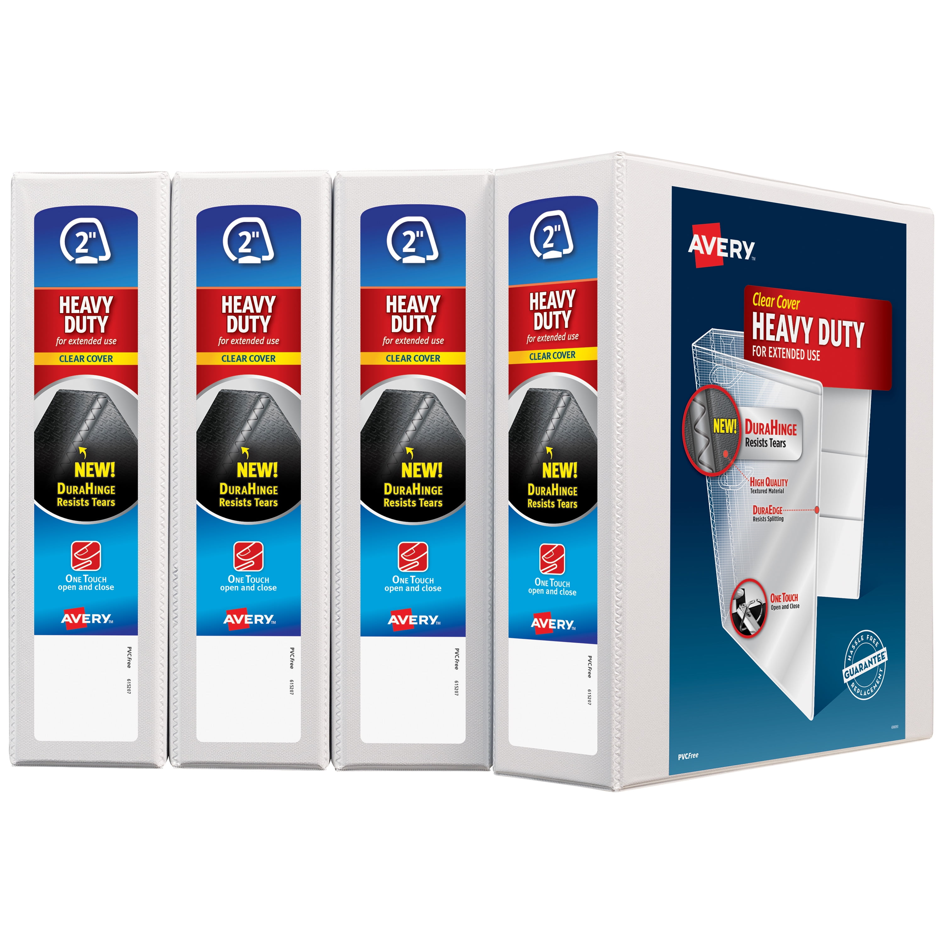 Avery Heavy-Duty View 3 Ring Binders, 2' One Touch Slant Rings, 4 White Binders (79790)