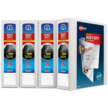 Avery Heavy-Duty View 3 Ring Binders  2  One Touch Slant Rings  4 White Binders (79790)
