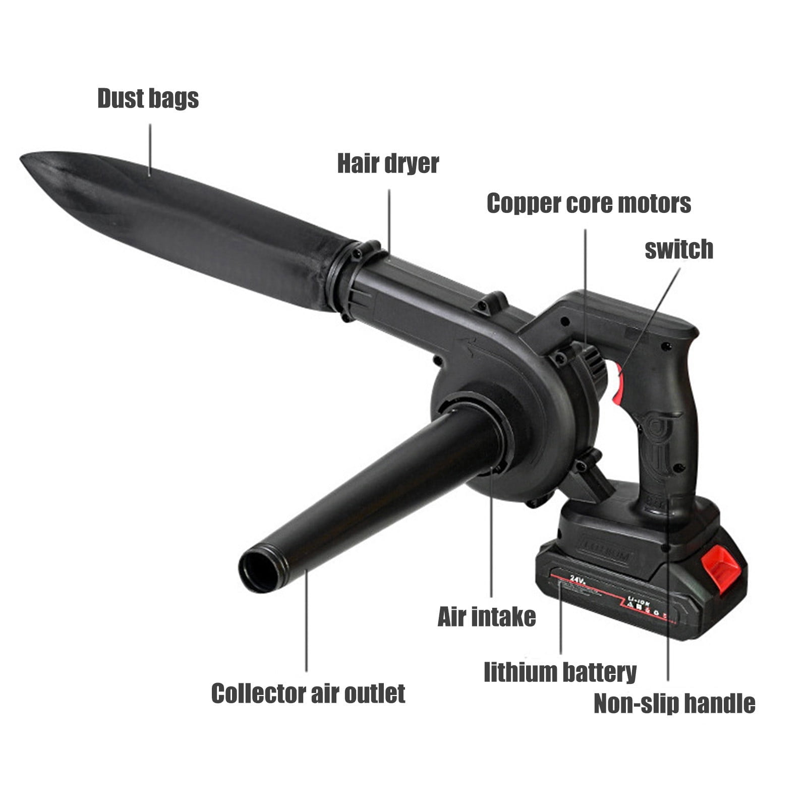 Hxlamzoo 48V Cordless Handheld Leaf Blower & Vacuum