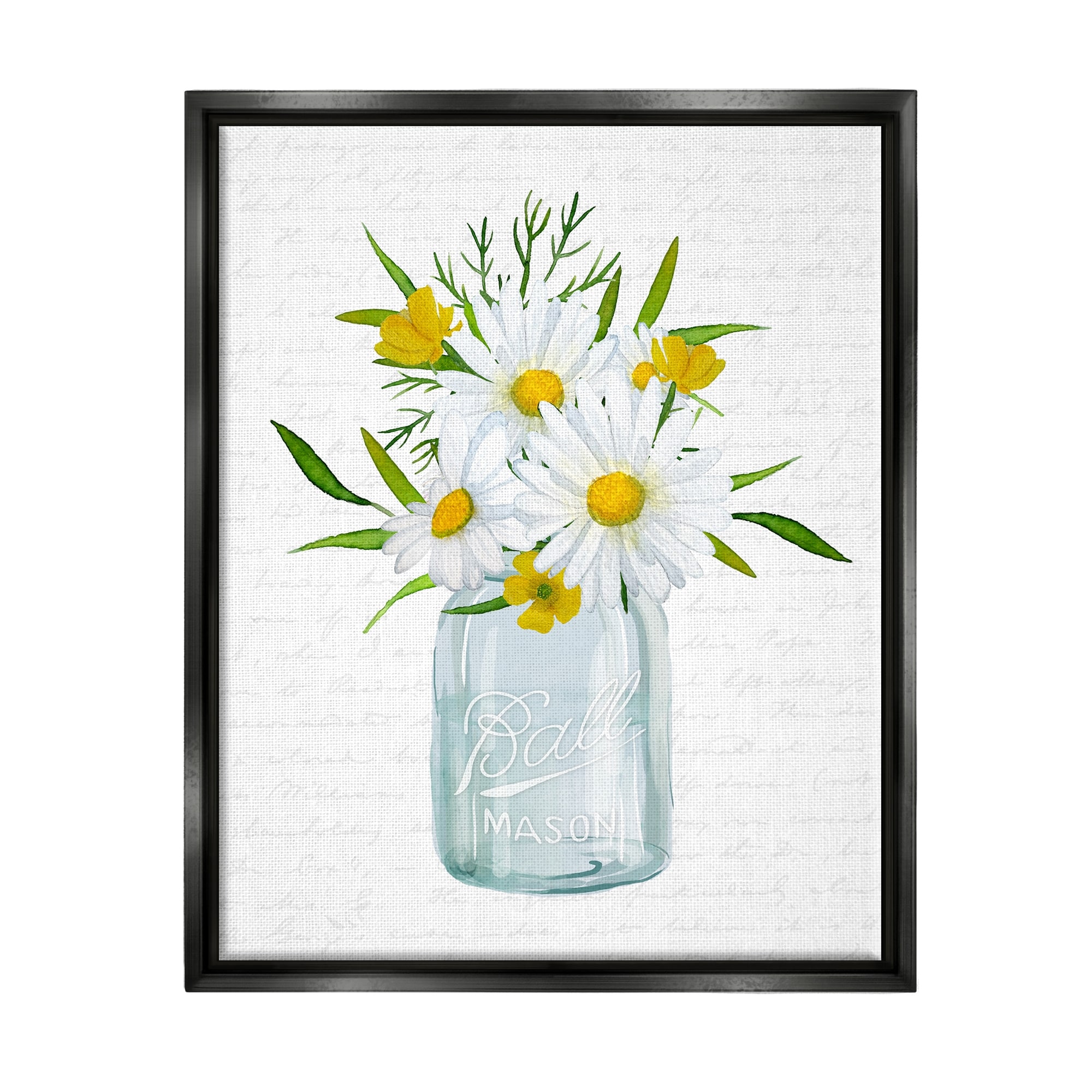 Stupell Industries Summer Daisies Arrangement Country Bouquet Vintage Script Graphic Art Metallic Gold Floating Framed Canvas Print Wall Art, Design by Lettered and Lined