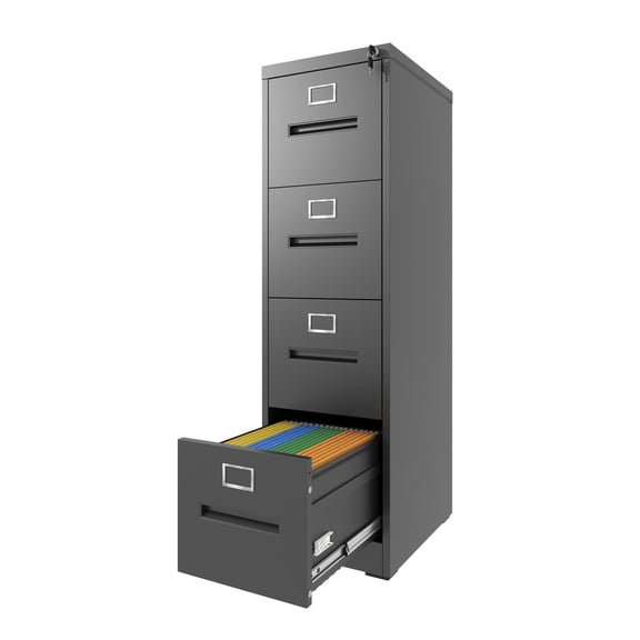 4 Drawer Vertical File Cabinet with Lock, Metal Narrow Filing Cabinet with Quiet Ball Bearing Slides for A4/Legal/Letter Files
