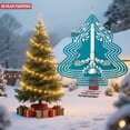 thumbnail image 2 of Stylized Metal Hanging Christmas Tree Wind Spinner - Intricate Floral Patterns & Central Design in White & Gold on Teal Background, 2 of 7