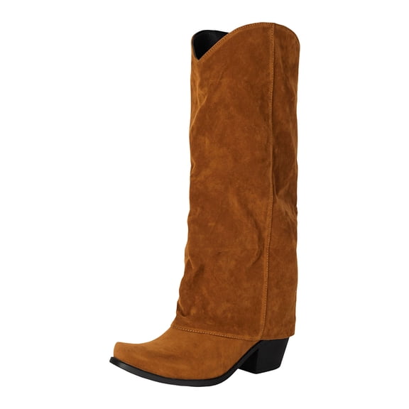 Cowboy Boots For Women Boots Mid Calf Square Toe Fold Over Heel Slouchy Suede Boots