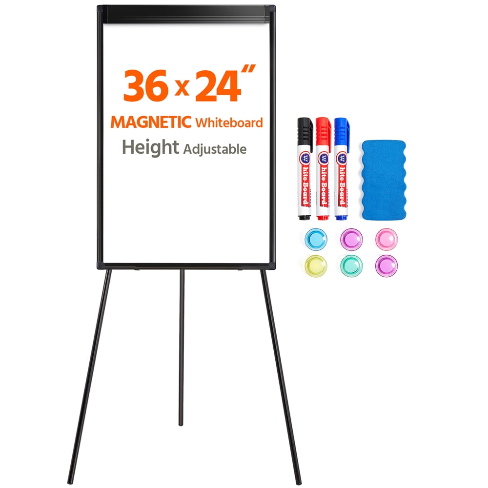 Portable, Height Adjustable, Tripod Dry Erase White Board with 1 Eraser, 3 Markers, and