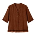 thumbnail image 4 of Shirts for Women Dressy Casual Mesh Hem 3/4 Length Sleeve Button Down Shirts Summer V Neck Trendy Solid Going Out Tops, 4 of 8