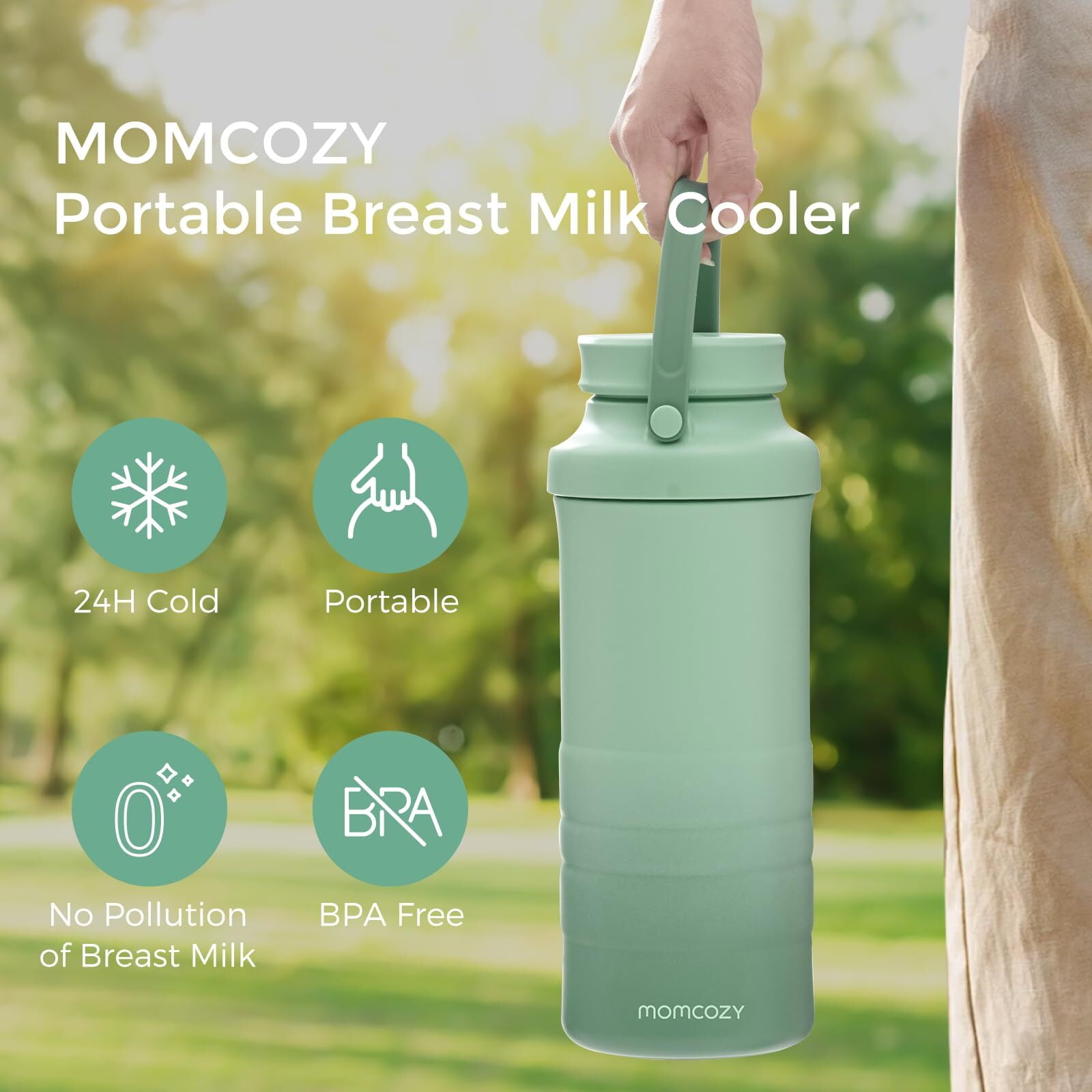 Momcozy 22oz Portable Breast Milk Cooler for Outdoor, Life Saver with 360° Total Cooling for 24 Hours, Larger Capacity Travel Breastmilk Chiller with 2pcs Baby Bottles for Breastmilk Storage