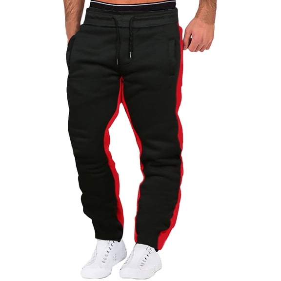 Sweatpants for Men Baggy Loose Fit Patchwork Color Straight Leg Running Track Pants with Pockets Elastic Waist Drawstring Joggers Trousers